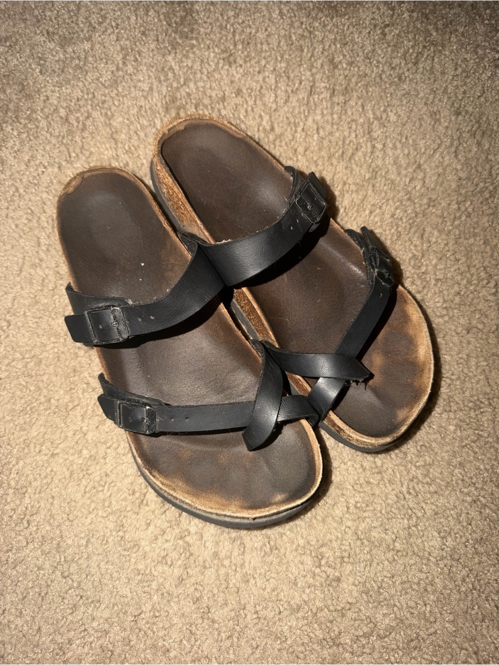 Birkenstock Black Double-Strap Leather Slide Sandals